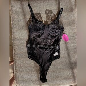 NWT Black lace mesh transparent one piece lingerie